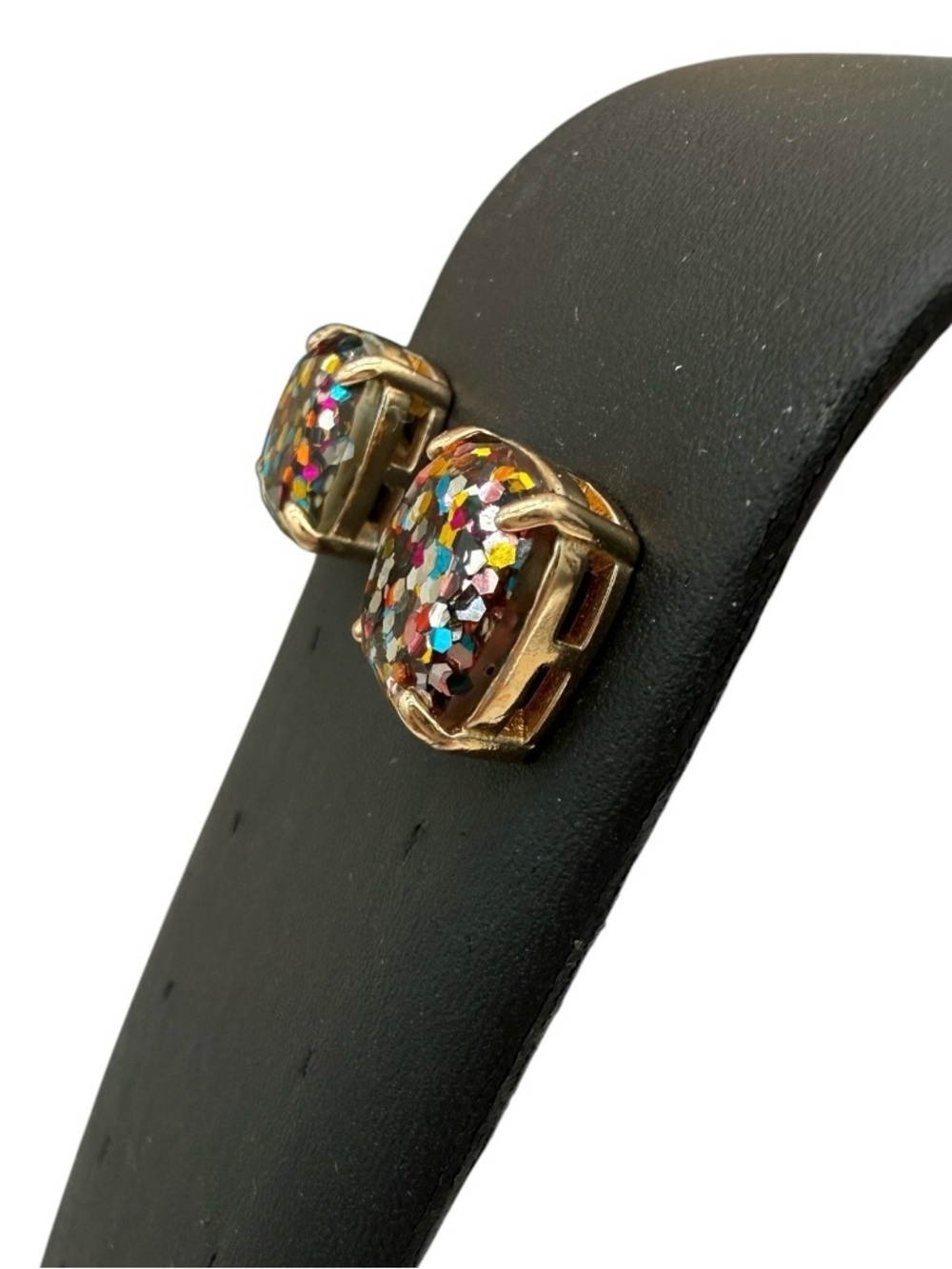 Multicolor Glitter Large Square Stud Earrings - Women's Fashion Jewelry - Picture 5 of 6